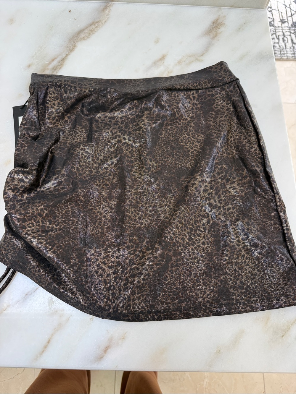 NWT TA3 Small Leopard metallic short swim skirt with Drawstring - Picture 3 of 6